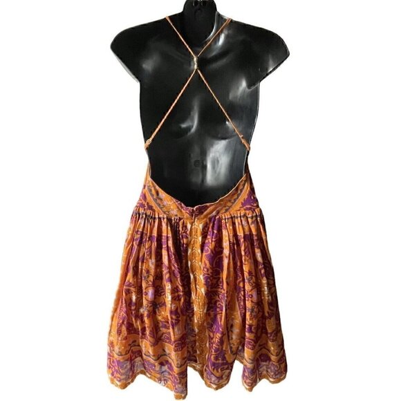 Ecoté Urban Outfitters Halter Top Mini Dress Open Back Magenta Orange Women’s 6 - Picture 6 of 16